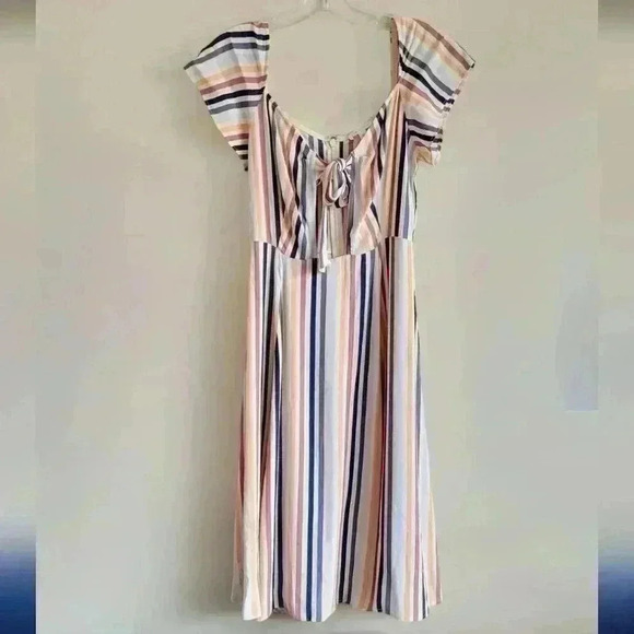 Leith Striped Keyhole Front Tie Midi Dress size xs - Picture 5 of 15